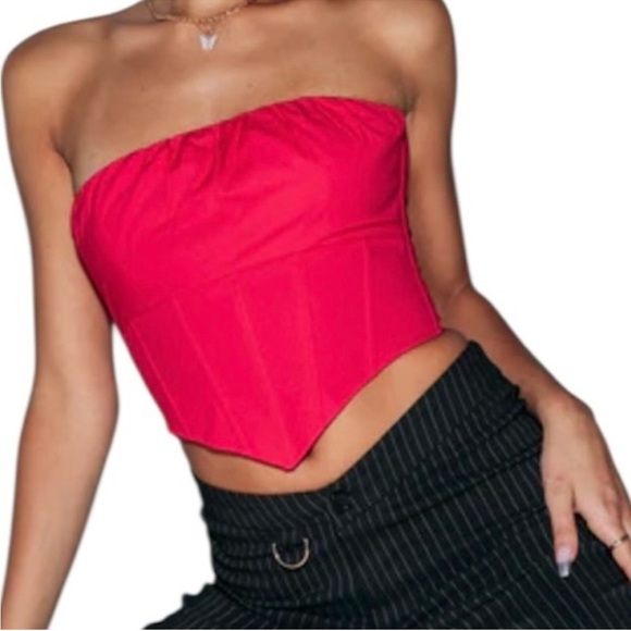 Princess Polly Bad Gal Bustier Red Sz 0 Boning Corset Crop Top Slim Fit READ - Picture 1 of 9